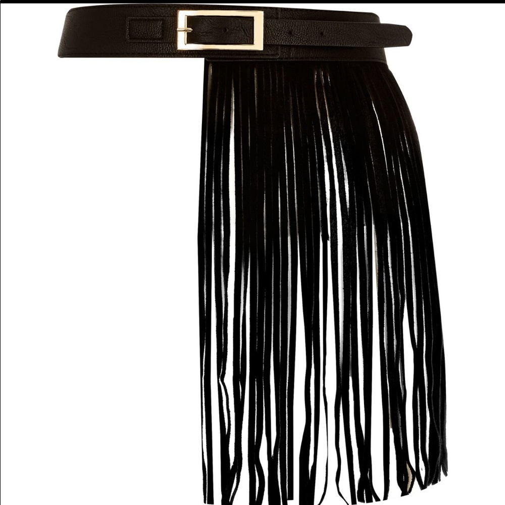 Black Leather Fringe Belt